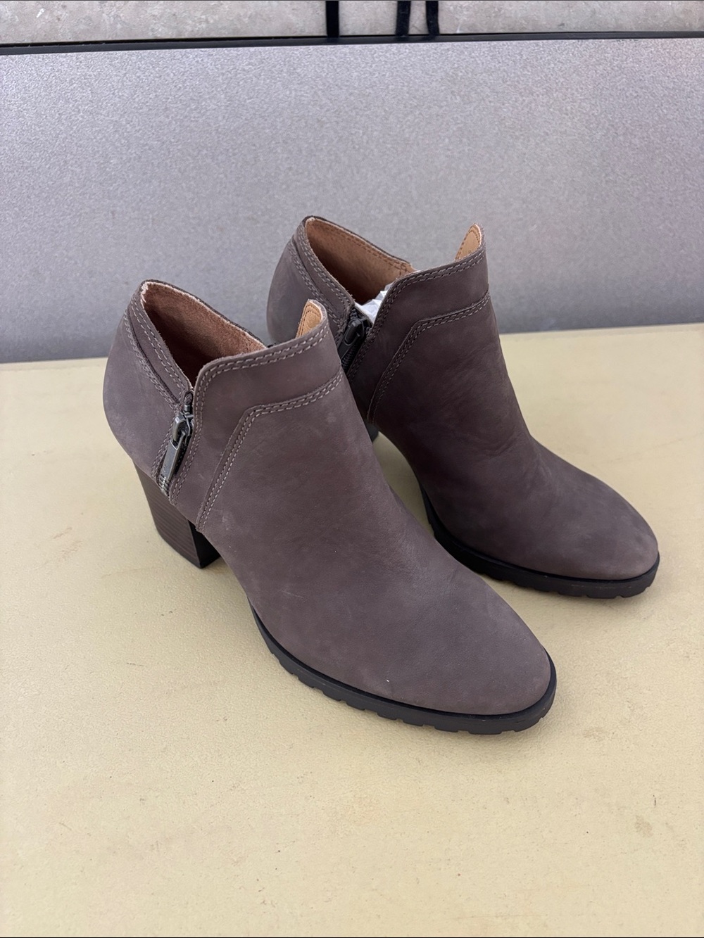 Lucky Brand Women’s Taupe Ankle Booties with Side Zip